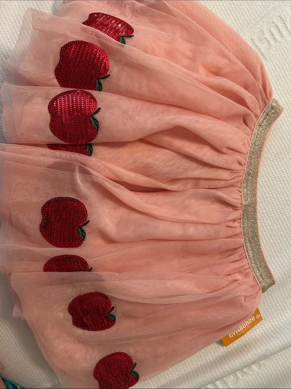Gymboree Pink Tulle Skirt with Red Sequin Apple Embellishments